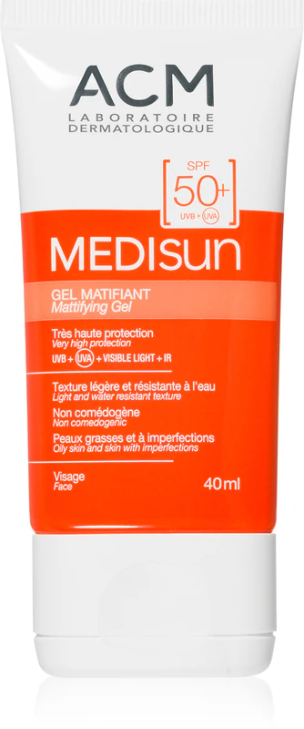 ژل ضد آفتاب بی‌رنگ صورت ای سی ام SPF50 مدل Medisun ‌محافظ UVA، UVB PA مناسب برای پوست‌ چرب حجم 40 میلی‌لیتر